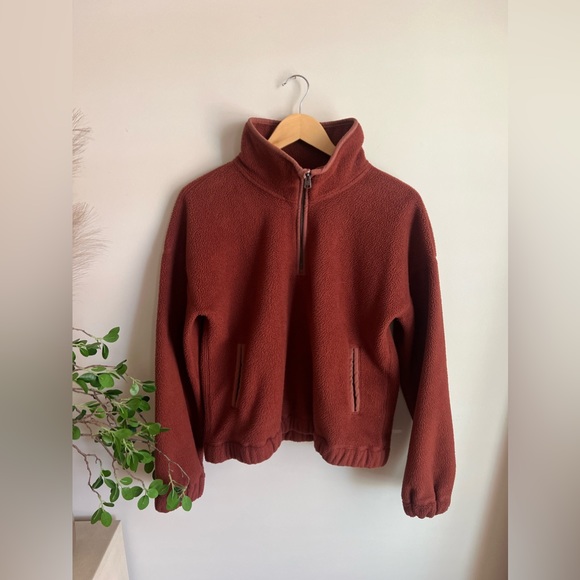 Abercrombie & Fitch Tops - Abercrombie & Fitch Rust Red Quarter‑Zip Sherpa Pullover